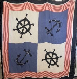 LOFT Red White & Blue Nautical Scarf Womens Square Anchor Ship's Wheel